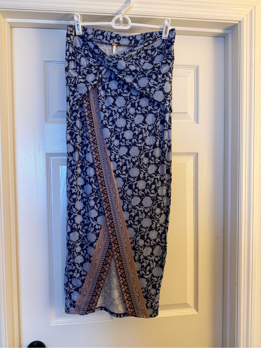 Free People Navy and Light Blue Floral Wrap Maxi Skirt Sarong